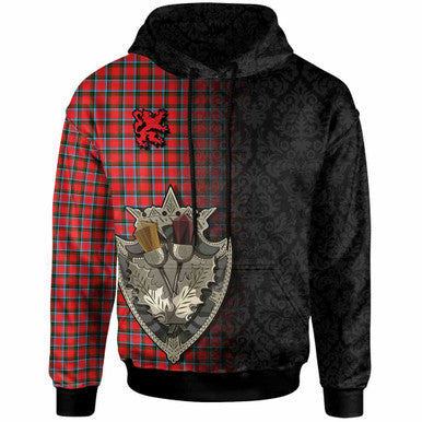 Scottish Sinclair Modern Clan Tartan Hoodie - Half Thistle Flowers Celtic Design Front Side Tartan Plaid