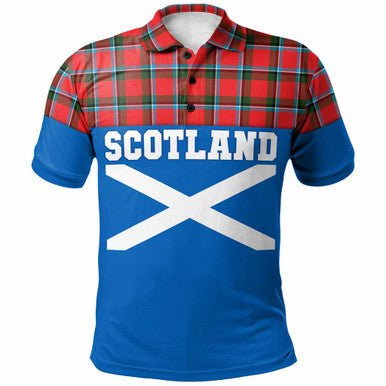 Scottish Sinclair Modern Clan Tartan Polo Shirt - Lion Rampant of Scotland With Flag Front Side Tartan Plaid