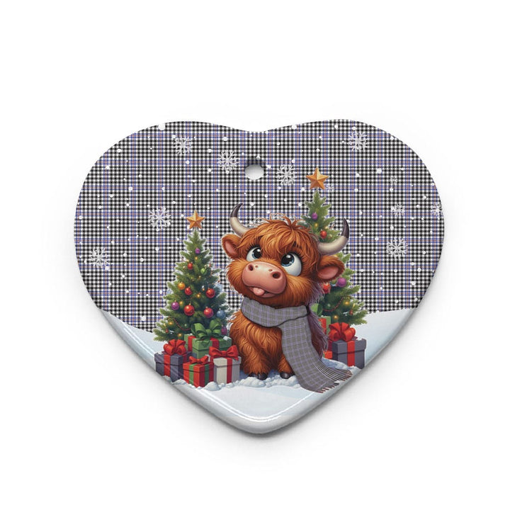 Scottish Sir Walter Scott Clan Tartan Ceramic Ornament Cute Highland Cow Christmas Heart Style Tartan Plaid