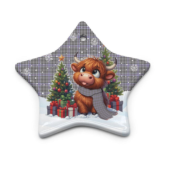 Scottish Sir Walter Scott Clan Tartan Ceramic Ornament Cute Highland Cow Christmas Star Style Tartan Plaid