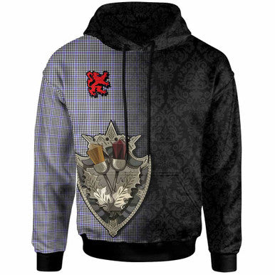 Scottish Sir Walter Scott Clan Tartan Hoodie - Half Thistle Flowers Celtic Design Front Side Tartan Plaid