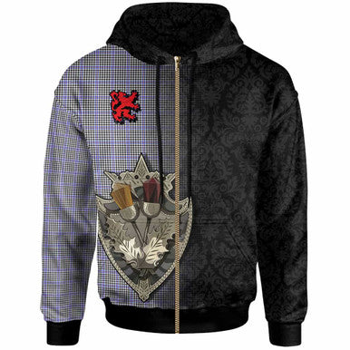 Scottish Sir Walter Scott Clan Tartan Hoodie - Half Thistle Flowers Celtic Design Zip-up Tartan Plaid