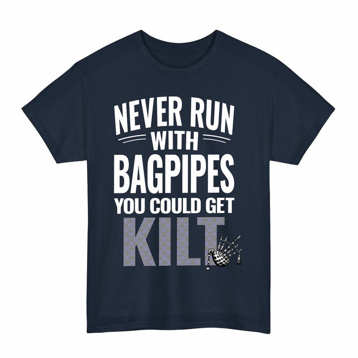 Scottish Sir Walter Scott Clan Tartan Never Run With Bagpipes T-Shirt Tartan Plaid Navy Color
