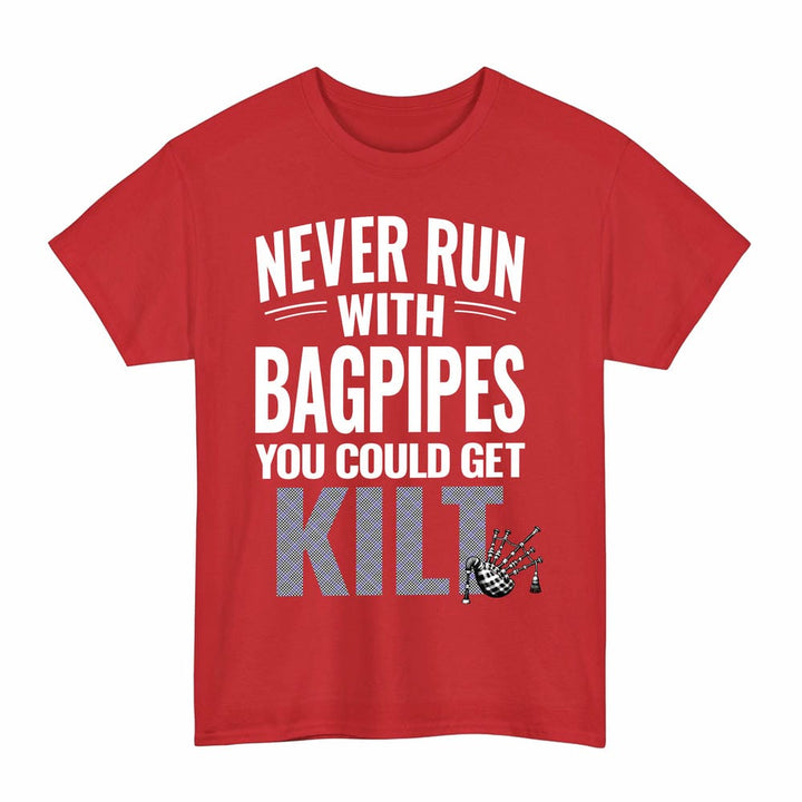 Scottish Sir Walter Scott Clan Tartan Never Run With Bagpipes T-Shirt Tartan Plaid Red Color