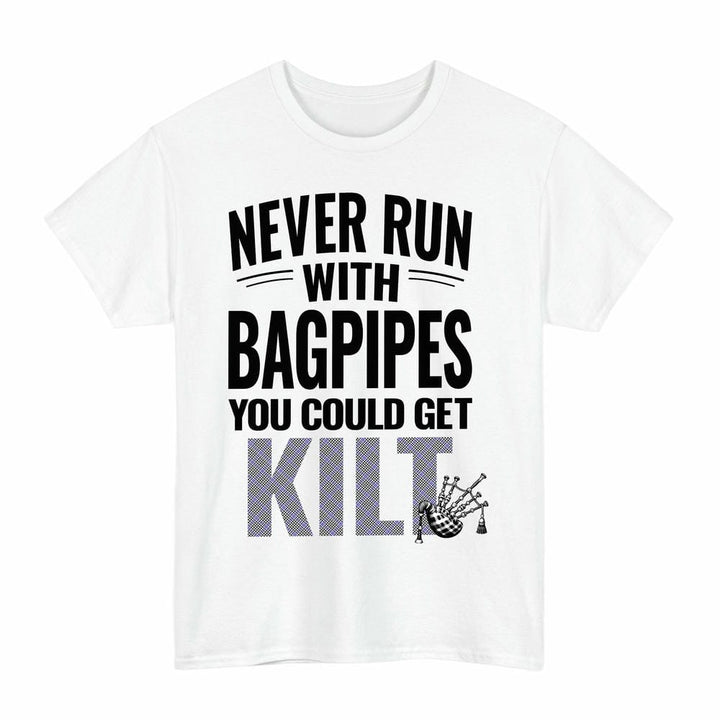 Scottish Sir Walter Scott Clan Tartan Never Run With Bagpipes T-Shirt Tartan Plaid White Color