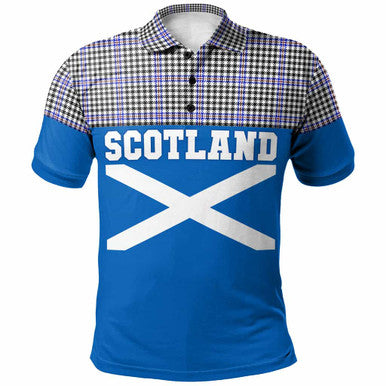 Scottish Sir Walter Scott Clan Tartan Polo Shirt - Lion Rampant of Scotland With Flag Front Side Tartan Plaid