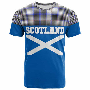 Scottish Sir Walter Scott Clan Tartan T-Shirt - Lion Rampant of Scotland With Flag Front Side Tartan Plaid