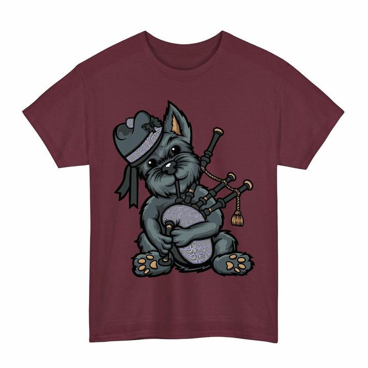 Scottish Sir Walter Scott Clan Tartan Terrier Bagpipes T-Shirt Tartan Plaid Maroon Color