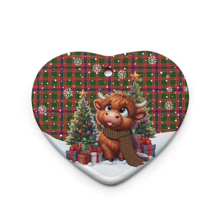 Scottish Skene Modern Clan Tartan Ceramic Ornament Cute Highland Cow Christmas Heart Style Tartan Plaid