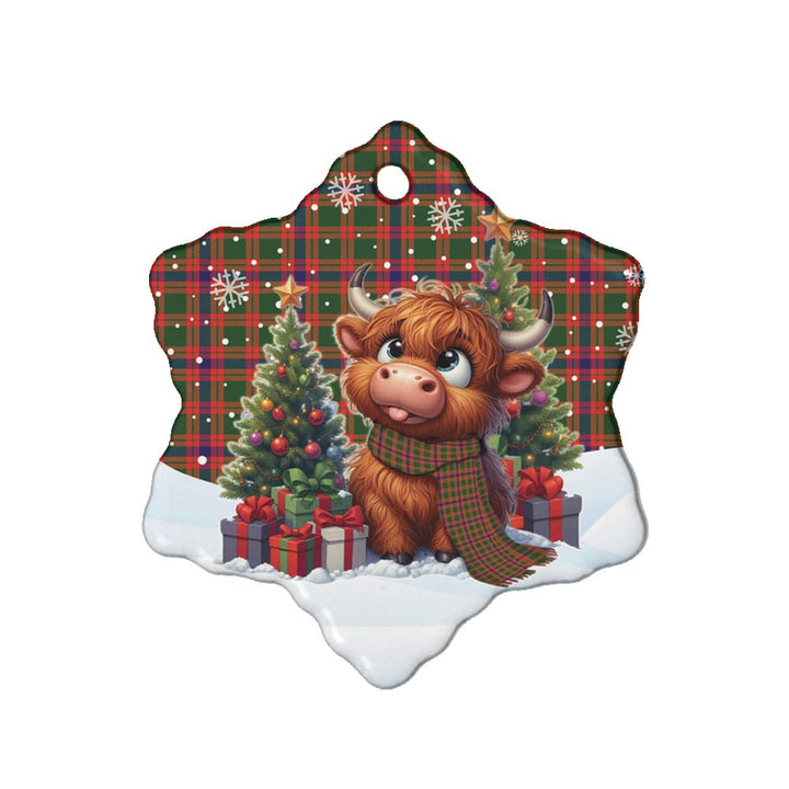 Scottish Skene Modern Clan Tartan Ceramic Ornament Cute Highland Cow Christmas Snow Flake Style Tartan Plaid