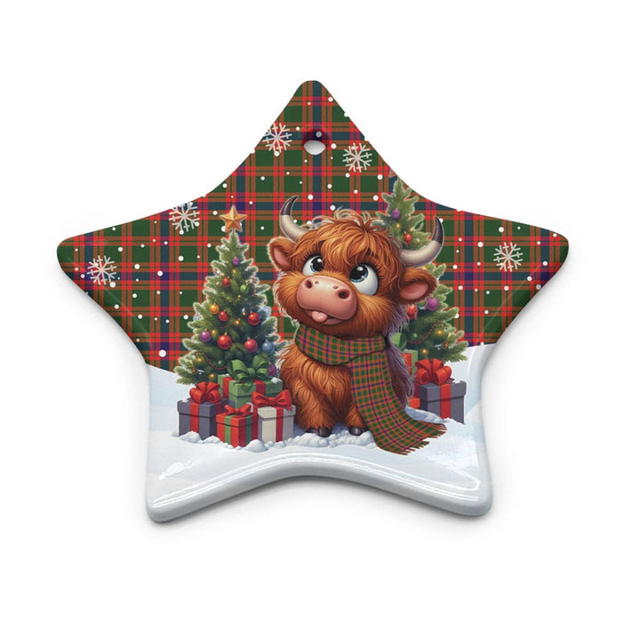 Scottish Skene Modern Clan Tartan Ceramic Ornament Cute Highland Cow Christmas Star Style Tartan Plaid