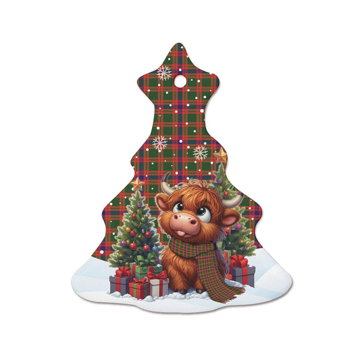 Scottish Skene Modern Clan Tartan Ceramic Ornament Cute Highland Cow Christmas Tree Style Tartan Plaid