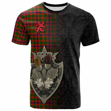 Scottish Skene Modern Clan Tartan T-Shirt - Half Thistle Flowers Celtic Design Front Side Tartan Plaid