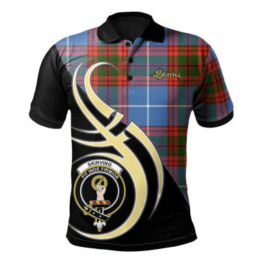 Scottish Skirving Clan Crest Tartan Polo Shirt Believe in Me Front Side Tartan Plaid