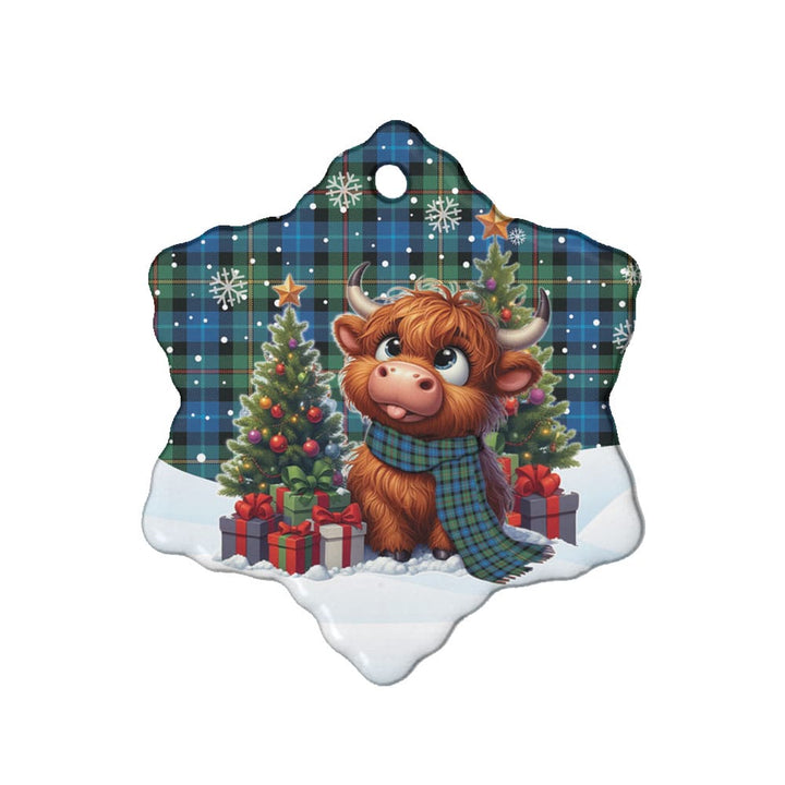 Scottish Smith Ancient Clan Tartan Ceramic Ornament Cute Highland Cow Christmas Snow Flake Style Tartan Plaid