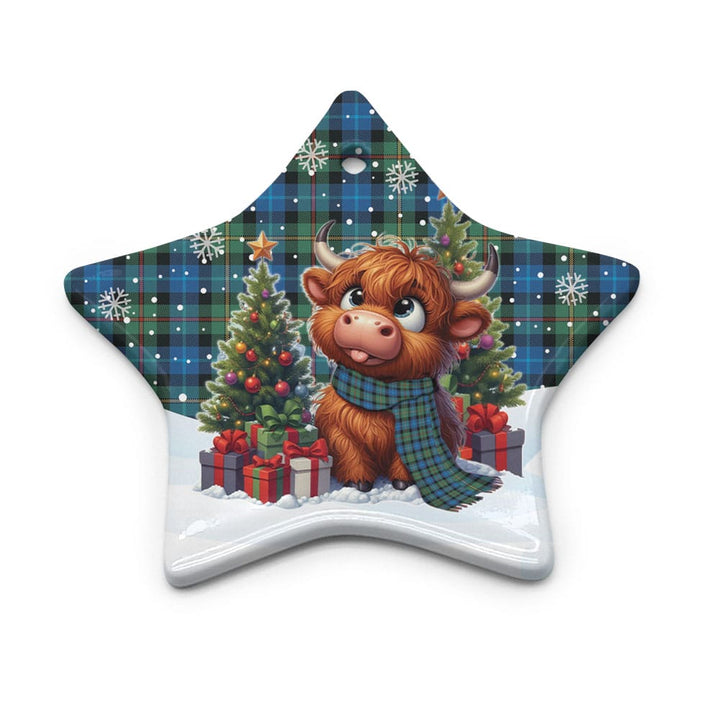 Scottish Smith Ancient Clan Tartan Ceramic Ornament Cute Highland Cow Christmas Star Style Tartan Plaid