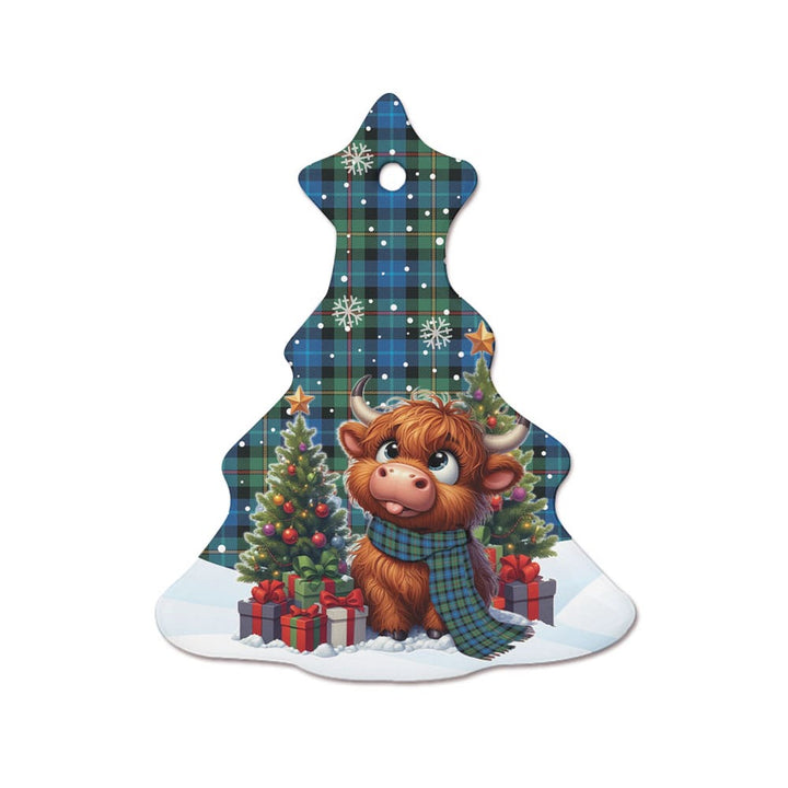 Scottish Smith Ancient Clan Tartan Ceramic Ornament Cute Highland Cow Christmas Tree Style Tartan Plaid