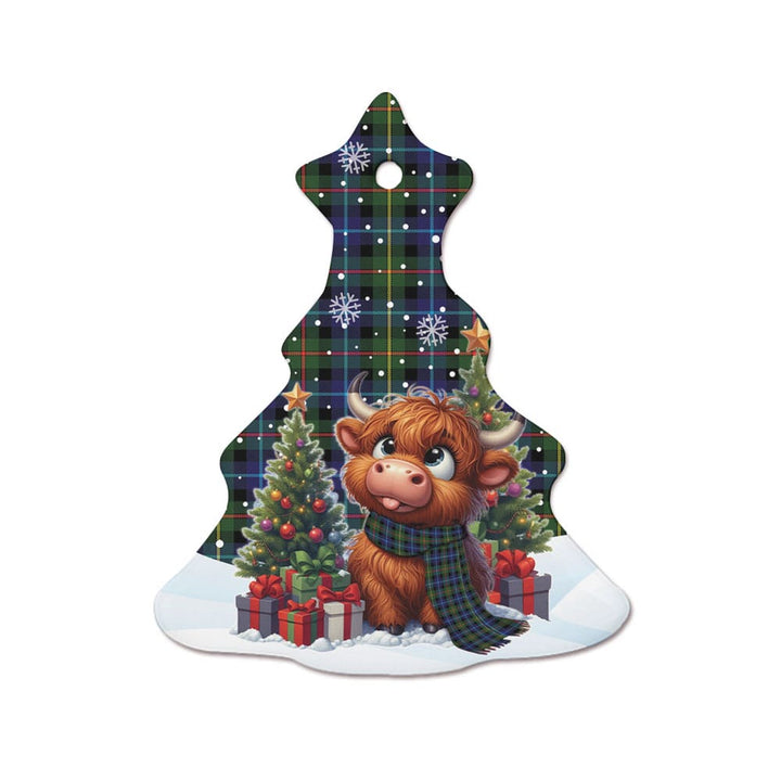 Scottish Smith Modern Clan Tartan Ceramic Ornament Cute Highland Cow Christmas Tree Style Tartan Plaid
