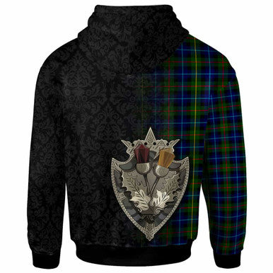 Scottish Smith Modern Clan Tartan Hoodie - Half Thistle Flowers Celtic Design Back Side Tartan Plaid