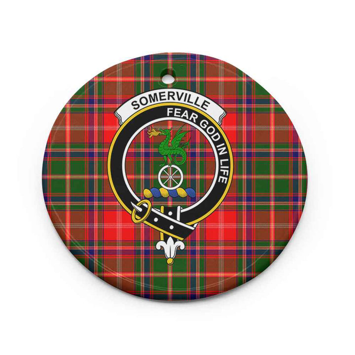 Scottish Somerville Clan Crest Tartan Ceramic Ornament Circle Shape Tartan Plaid
