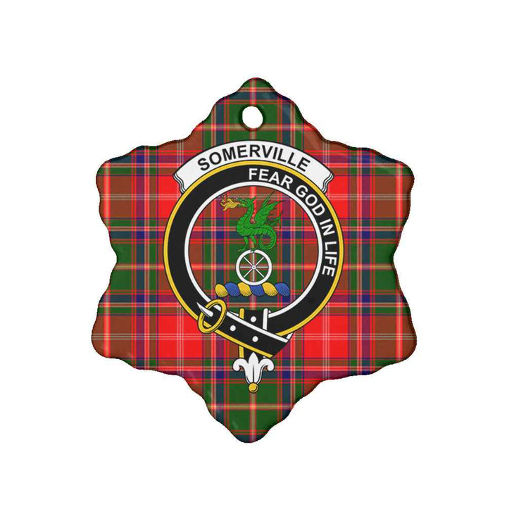Scottish Somerville Clan Crest Tartan Ceramic Ornament Snow Flake Shape Tartan Plaid