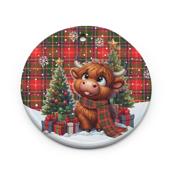 Scottish Somerville Modern Clan Tartan Ceramic Ornament Cute Highland Cow Christmas Circle Style Tartan Plaid