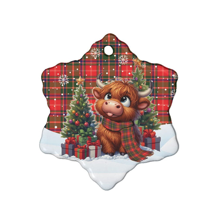 Scottish Somerville Modern Clan Tartan Ceramic Ornament Cute Highland Cow Christmas Snow Flake Style Tartan Plaid