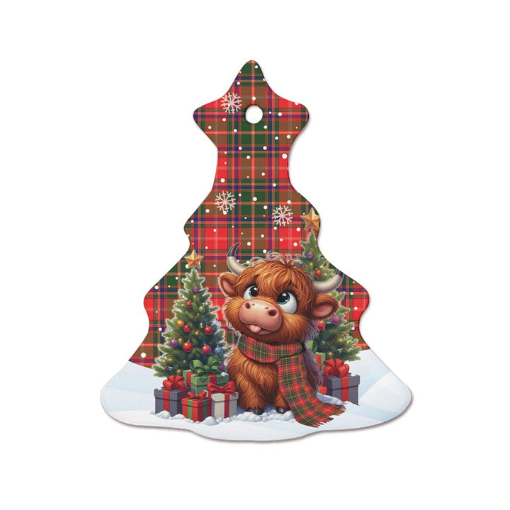 Scottish Somerville Modern Clan Tartan Ceramic Ornament Cute Highland Cow Christmas Tree Style Tartan Plaid