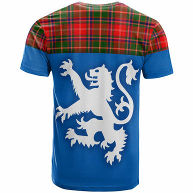 Scottish Somerville Modern Clan Tartan T-Shirt - Lion Rampant of Scotland With Flag Back Side Tartan Plaid
