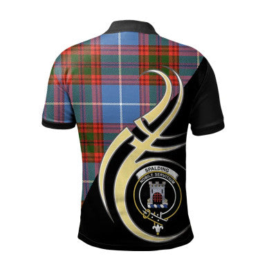 Scottish Spalding Clan Crest Tartan Polo Shirt Believe in Me Back Side Tartan Plaid