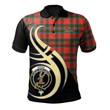 Scottish Spens Modern Clan Crest Tartan Polo Shirt Believe in Me Front Side Tartan Plaid