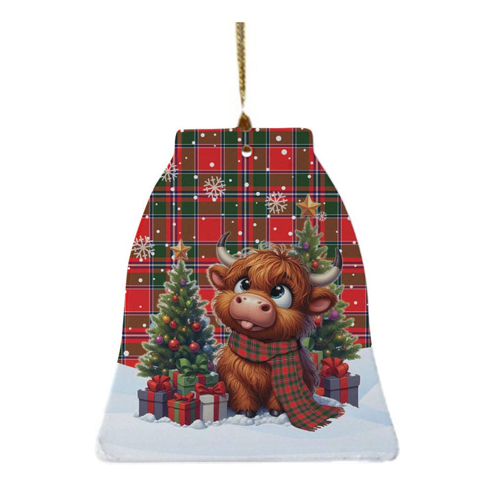 Scottish Spens Modern Clan Tartan Ceramic Ornament Cute Highland Cow Christmas Bell Style Tartan Plaid