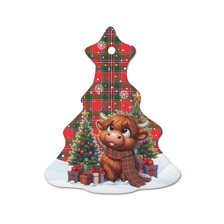 Scottish Spens Modern Clan Tartan Ceramic Ornament Cute Highland Cow Christmas Tree Style Tartan Plaid