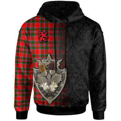 Scottish Spens Modern Clan Tartan Hoodie - Half Thistle Flowers Celtic Design Front Side Tartan Plaid