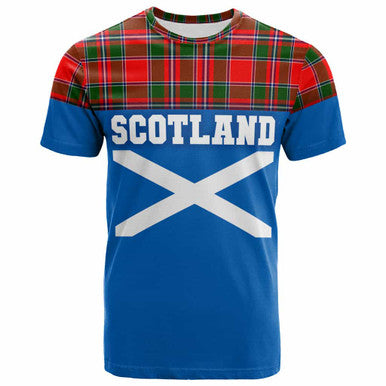 Scottish Spens Modern Clan Tartan T-Shirt - Lion Rampant of Scotland With Flag Front Side Tartan Plaid