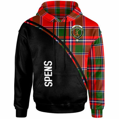 Scottish Spens (or Spence) Clan Crest Tartan Curve Hoodie Front Side Tartan Plaid