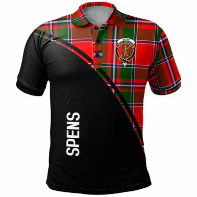 Scottish Spens (or Spence) Clan Crest Tartan Curve Polo Shirt Front Side Tartan Plaid