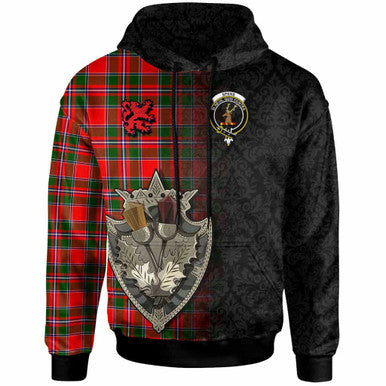 Scottish Spens (or Spence) Clan Crest Tartan Hoodie - Half Thistle Flowers Celtic Design Front Side Tartan Plaid