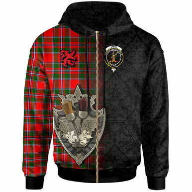 Scottish Spens (or Spence) Clan Crest Tartan Hoodie - Half Thistle Flowers Celtic Design Zip-up Tartan Plaid
