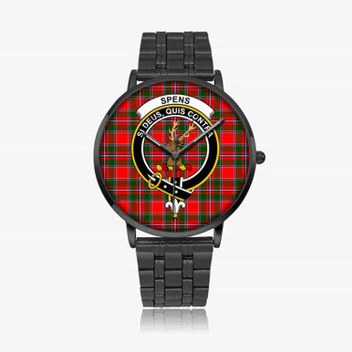 Scottish Spens (or Spence) Clan Crest Tartan Instafamous Steel Quartz Watches Tartan Plaid Black 1