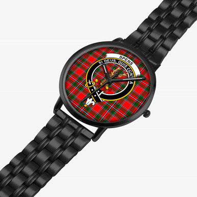 Scottish Spens (or Spence) Clan Crest Tartan Instafamous Steel Quartz Watches Tartan Plaid Black 2