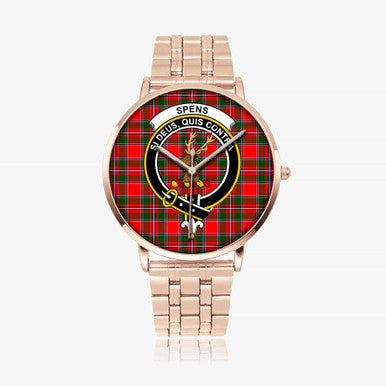 Scottish Spens (or Spence) Clan Crest Tartan Instafamous Steel Quartz Watches Tartan Plaid Rose Gold 1
