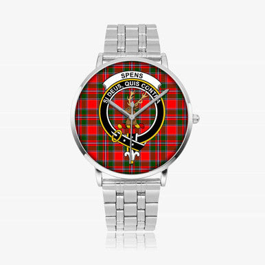 Scottish Spens (or Spence) Clan Crest Tartan Instafamous Steel Quartz Watches Tartan Plaid Silver 1