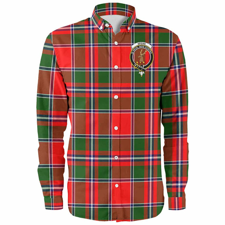 Scottish Spens (or Spence) Clan Crest Tartan Long Sleeve Shirt Front Side Tartan Plaid