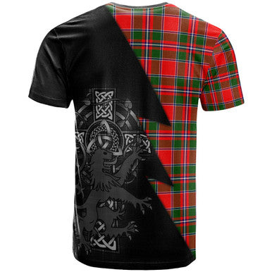 Scottish Spens (or Spence) Clan Crest Tartan T-Shirt - Lion Rampant Celtic Cross Flash Style Back Side Tartan Plaid