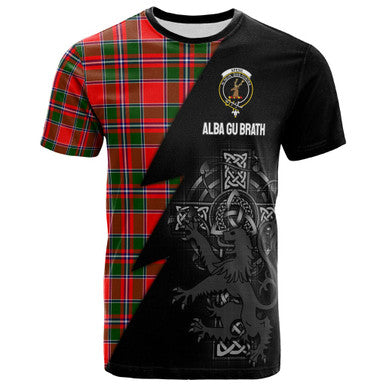 Scottish Spens (or Spence) Clan Crest Tartan T-Shirt - Lion Rampant Celtic Cross Flash Style Front Side Tartan Plaid