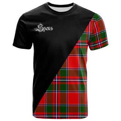 Scottish Spens (or Spence) Clan Crest Tartan T-Shirt - Military Logo Front Side Tartan Plaid