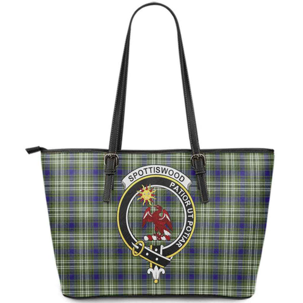 Scottish Spottiswood Clan Crest Tartan Leather Tote Tartan Plaid