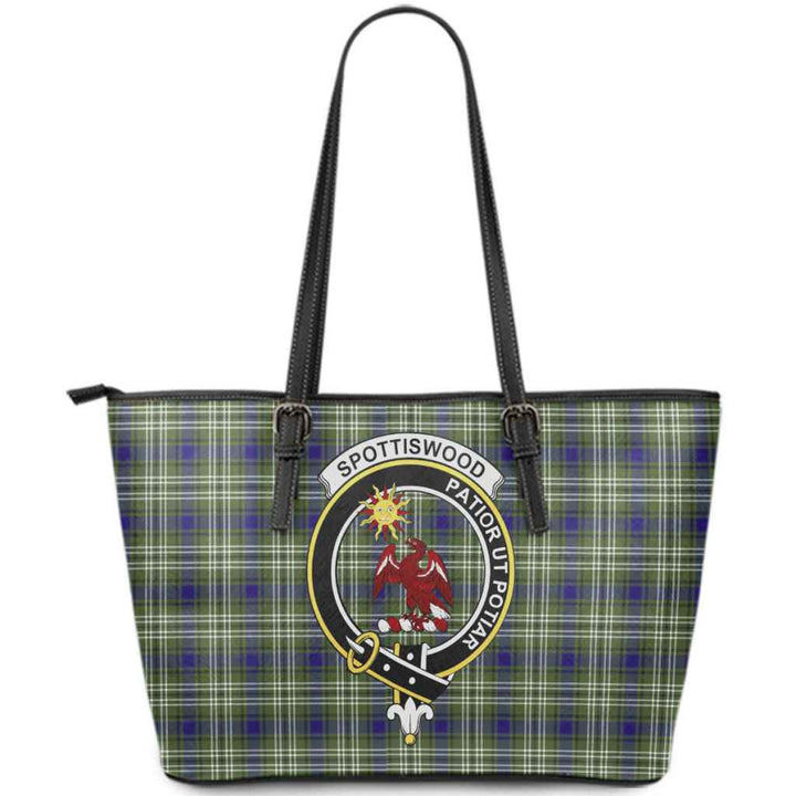 Scottish Spottiswood Clan Crest Tartan Leather Tote Tartan Plaid