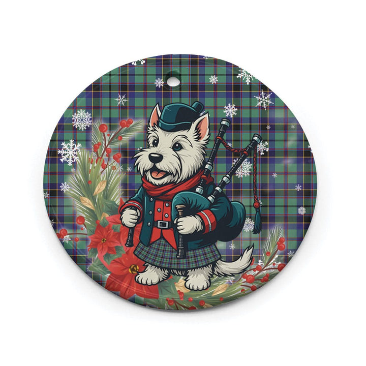 Scottish Stevenson Clan Tartan Ceramic Ornament Cute Scottish Terrier Dog Circle Style Tartan Plaid